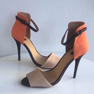 Zara colorblock strappy ankle strap Orange and Beige stiletto Heels